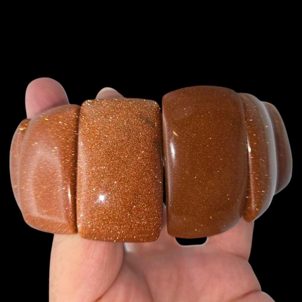 Chunky Goldstone Bar Bracelet Copper Filigree Clasp Statement Bracelet Bangle